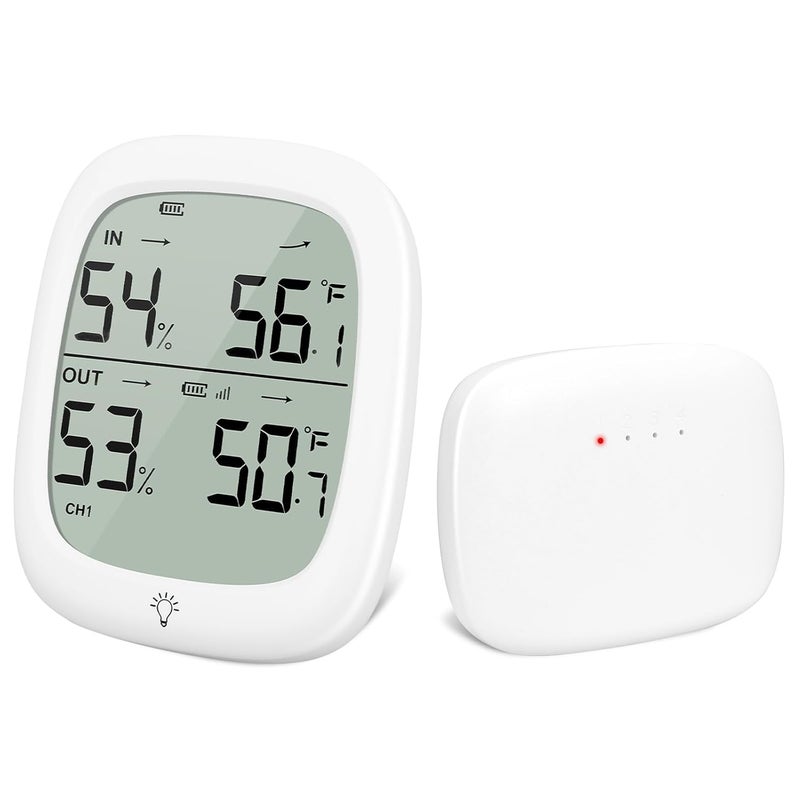 RUIKORING Indoor Outdoor Thermometer Wireless, Outside Digital Thermometer Humidity with IP66 Waterproof Sensor, LCD Backlight, Max/Min Trend, Wireless Humidity Gauge for Home Room Greenhouse,Patio - Image 1